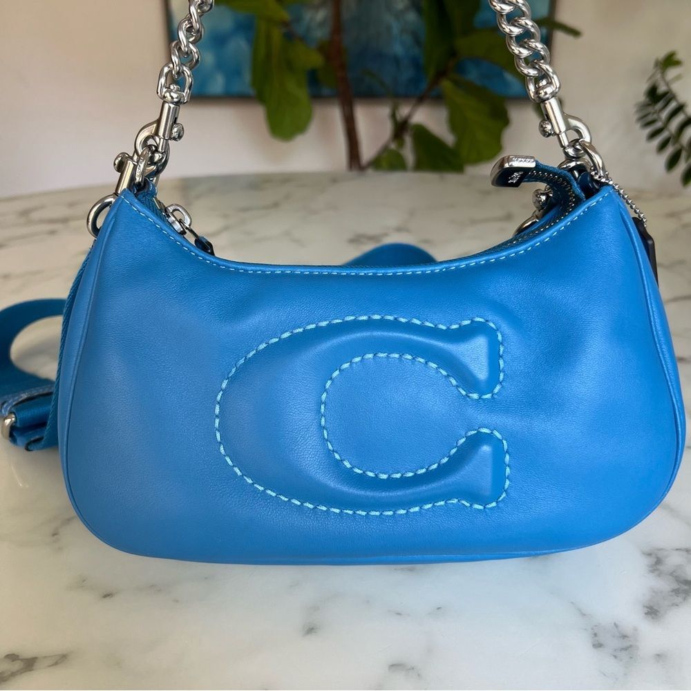 Coach Teri Shoulder Bag w/ Signature Quilting Silver Bright Blue CJ608 Crossbody - Picture 2 of 16